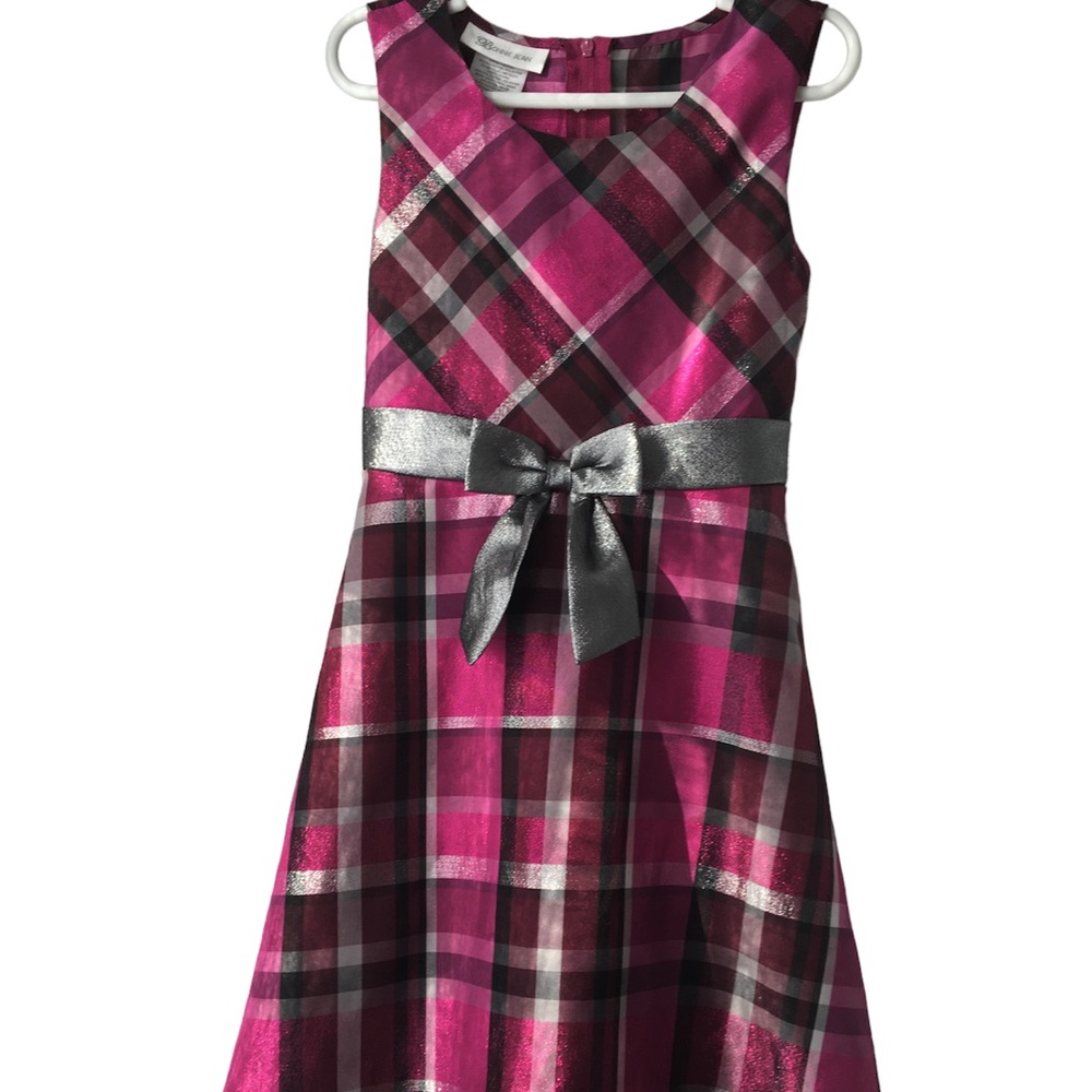Plaid Sleeveless lined Dress with Silver Sash